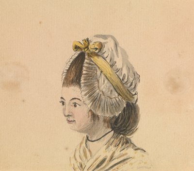 フリルのついた帽子をかぶった女性の頭部、1774年頃（水彩画） 作： Gabriel Bray