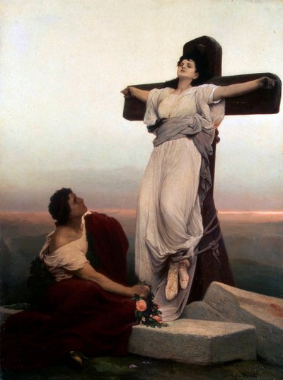十字架上のキリスト教徒の殉教者」、セントジュリア、1865年。 作： Gabriel Cornelius Max Ritter von