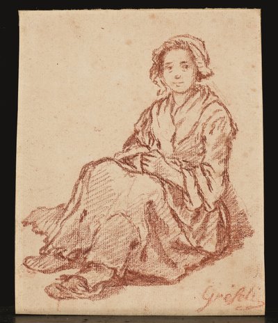 座っている女性 (Femme assise) (赤チョーク) 作： Gabriel Gresly