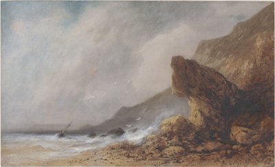 嵐の中の岩だらけの海岸 作： Gabriel Hippolyte Lebas