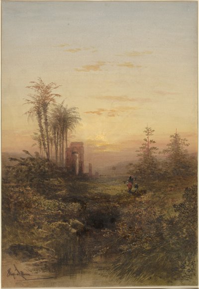 東洋の風景に沈む夕日 作： Gabriel Hippolyte Lebas