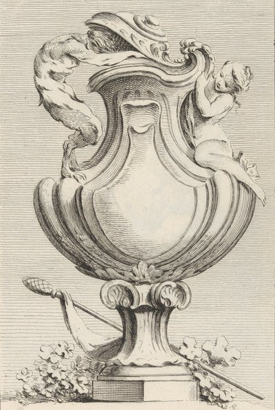 Livre de Vases Book of Vases、プレート 1...、1742-50 からの牧神とニンフの花瓶のデザイン。 作： Gabriel Huquier