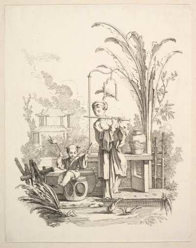 フルート奏者と子供のティンパニスト、ca. 1742年。 作： Gabriel Huquier