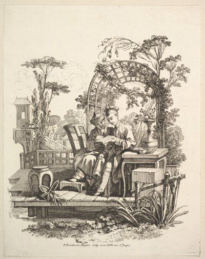 男と女の読書、ca。 1742年。 作： Gabriel Huquier