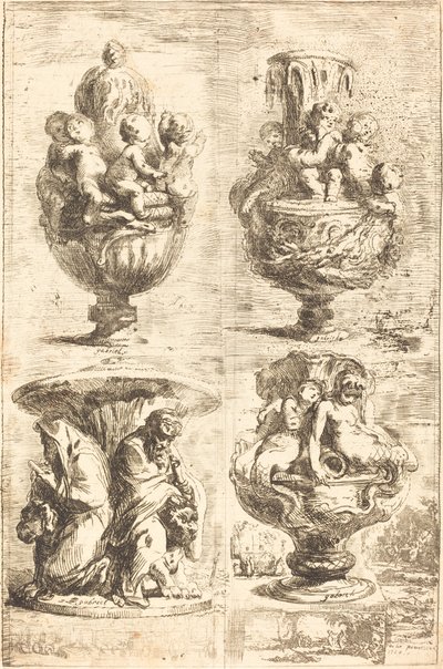 四つの花瓶 作： Gabriel Jacques de Saint Aubin