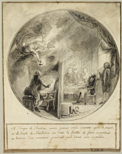 シャルトル司教の肖像画を制作するガブリエル・ド・サントーバン 作： Gabriel Jacques de Saint Aubin