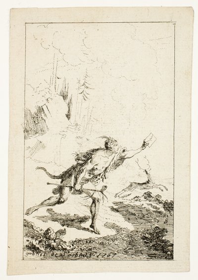 M.サン・ドニに送られたメッセンジャー、M.ベル・アイル、囚人、「Les Nouveaux Voyages aux Indes Occidentales」のプレート3 作： Gabriel Jacques de Saint Aubin