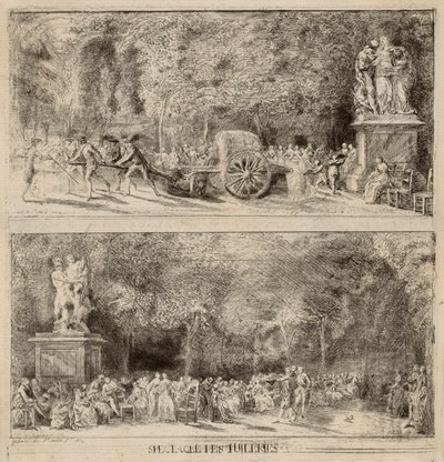 チュイルリーの場面: 椅子と水車 作： Gabriel Jacques de Saint Aubin