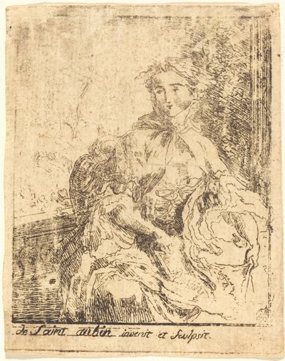 テラスの若い女性 作： Gabriel Jacques de Saint Aubin