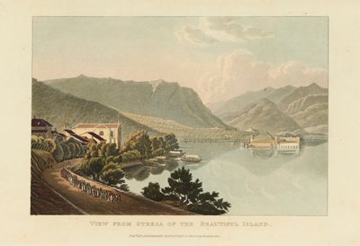 1820 年以前、マッジョーレ湖の美しい島イゾラ ベッラのストレーザからの眺め。 作： Gabriel Ludwig Lory