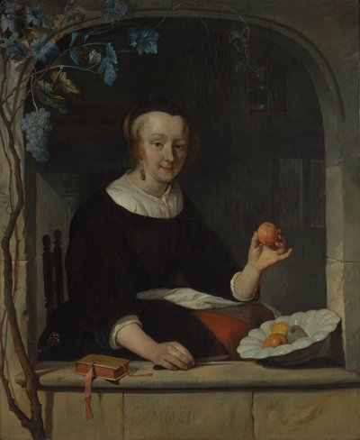 窓際に座った女性、1660年代初頭。 作： Gabriel Metsu