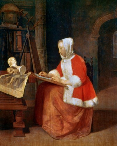 女性が描いた絵、c1649-1667 作： Gabriel Metsu