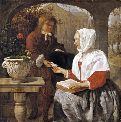 手紙を受け取った若い女性、1658年頃 作： Gabriel Metsu
