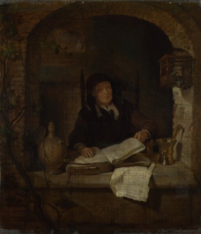 本を持つ老婦人c。 1660 作： Gabriel Metsu