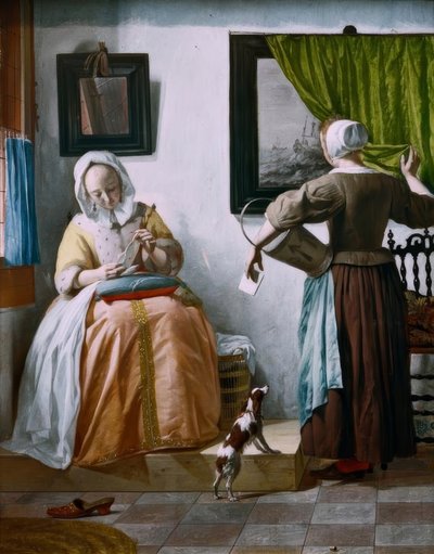 手紙を読む婦人とメイドのG.Metsu 作： Gabriel Metsu