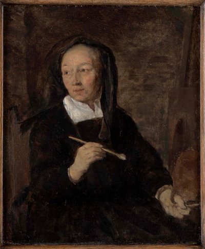 イーゼルに向かう女性画家の肖像 作： ガブリエル・メツ