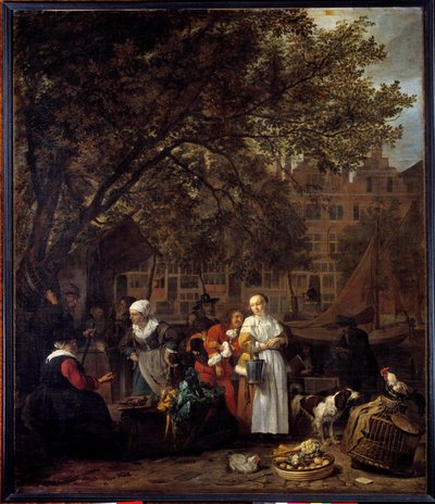 アムステルダムのハーブの散歩道 ガブリエル・メツ（1629-1667）の絵画 17世紀 日0.97x0.84 m パリ・ルーヴル美術館 作： Gabriel Metsu