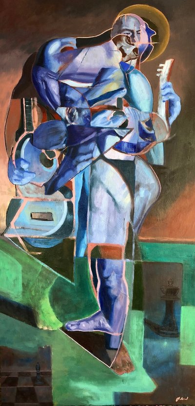 ギタリスト、2021年（油彩、パネル） 作： Gabriel Palma