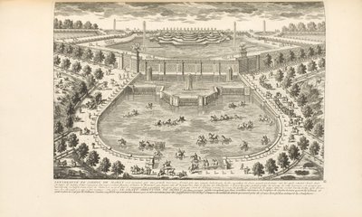 チャールズ・アントワーヌ・ジョンバートによる「Les Delices de Versailles et des Maisons Royales」、1766年からのマーリーの庭の極限 作： Gabriel Perelle