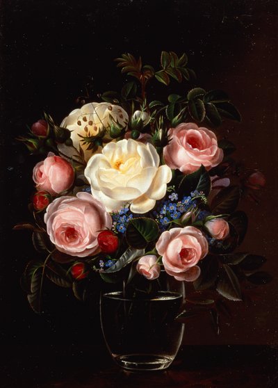テーブルの上の花瓶の牡丹（キャンバスに油彩） 作： Gabriel Schachinger