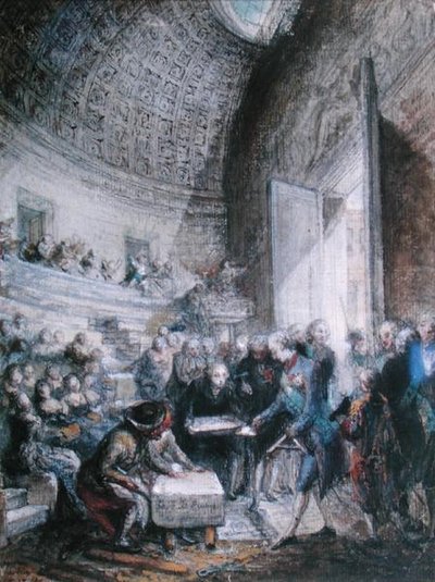 ルイ16世（1754-93）がロイヤル・アカデミー・オブ・サージャリーの最初の石を置く様子 作： ガブリエル・ド・サン・トーバン