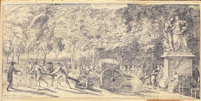 チュイルリー庭園のトロリーで銃身を引っ張る人物、1760年 作： ガブリエル・ド・サン・トーバン