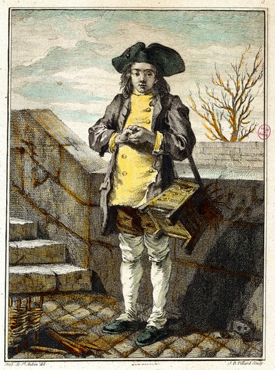 古いメティエ：靴削り器やシューシャインダー。ガブリエル・ド・サン・トーバン（1724-1780）の版画 18世紀 パリ・カルナヴァレ美術館蔵 作： ガブリエル・ド・サン・トーバン