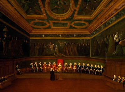 ガブリエル・ベッラ（1730-1799）作「ヴェネツィアの10人評議会の広間」、油彩・カンヴァス、94x147cm、イタリア 作： Gabriele Bella