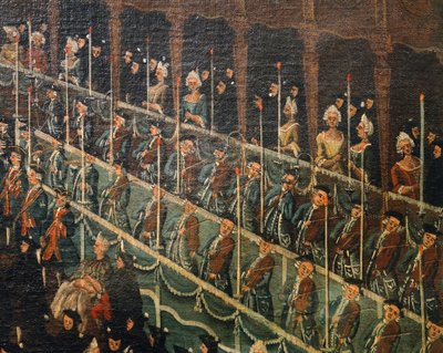 ガブリエル・ベラ（1730-1799）による《ヴェネツィア、北の王子たちのためにドージェが提供したサン・ベネト劇場での昼食》（音楽隊）の詳細、油彩・キャンバス 作： Gabriele Bella