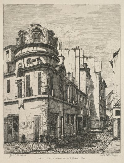 古いパリのエッチング: 旧医学校、rue de la Bucherie 作： Gabrielle Marie Niel