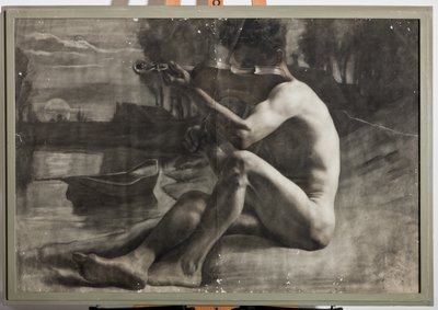 男性像、ヌード（紙に木炭） 作： Gaetano Bellei