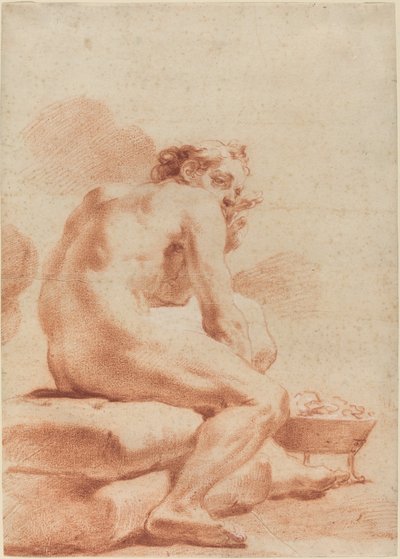 火鉢で体を温める若い男 作： Gaetano Gandolfi