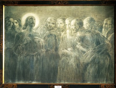 ガエタノ・プレヴィアーティ（1852-1920）作「使徒の中のキリスト」木炭・キャンバス 作： Gaetano Previati