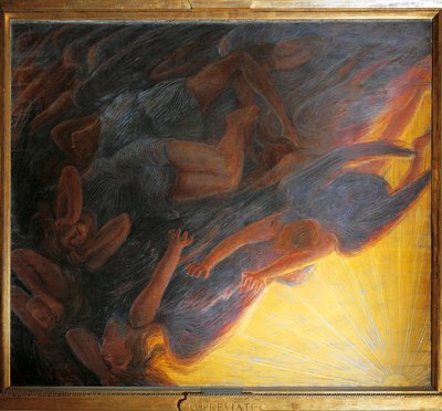 天使の落下」三枚組中央パネル 作： Gaetano Previati
