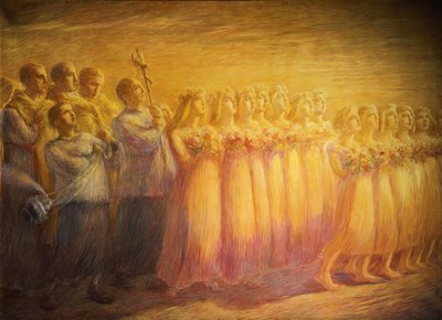 ガエタノ・プレヴィアーティ（1852-1920）作「処女の葬儀」 右側の詳細 作： Gaetano Previati