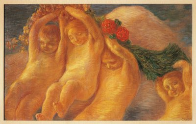 花輪を持つプッティ 作： Gaetano Previati