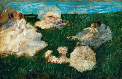 庭で子供を持つ女性 作： Gaetano Previati