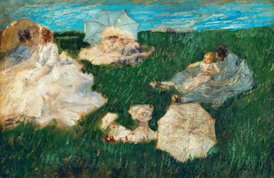 庭で子供を持つ女性、1896年、 作： Gaetano Previati
