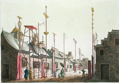 北京の万里の長城、1820年代〜30年代に出版されたジュリオ・フェラリオ著「Le Costume Ancien et Moderne」の挿絵（カラーエングレービング）。 作： Gaetano Zancon