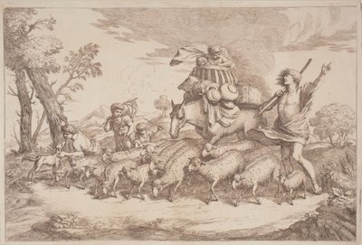 馬に乗ったバスケットに子供との牧歌的な旅 作： Gaetano Zompini, after Giovanni Benedetto Castiglione