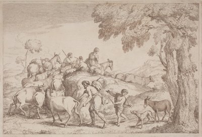 後ろから見た高齢の羊飼い 作： Gaetano Zompini, after Giovanni Benedetto Castiglione