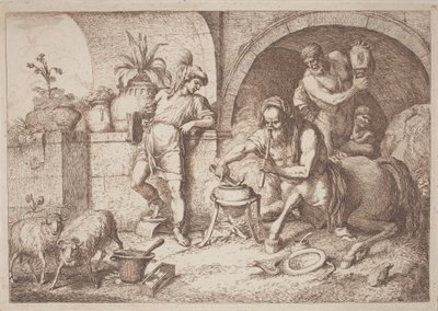 アキレスに魔法を教えるキロン 作： Gaetano Zompini, after Giovanni Benedetto Castiglione