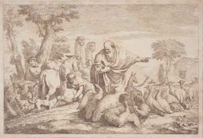 動物たちを箱舟に導くノア 作： Gaetano Zompini, after Giovanni Benedetto Castiglione
