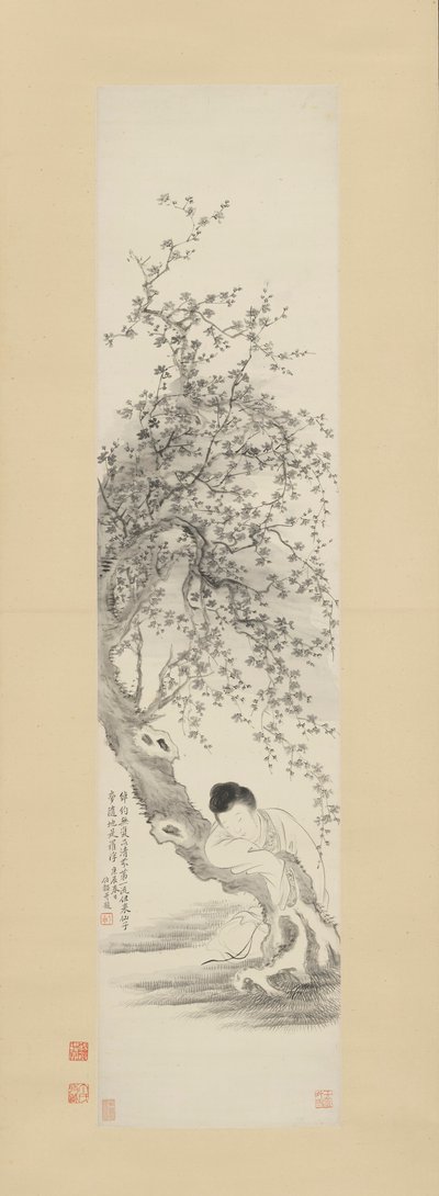 梅の木に寄りかかる貴婦人 作： Gai Qi