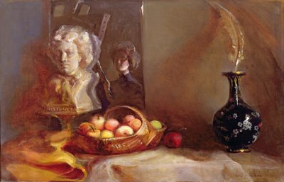 リンゴとベートーベンの胸像のある静物 作： Gail Schulman