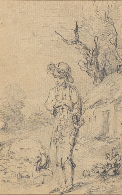 Menino parado perto de uma casa de campo 作： Gainsborough Dupont
