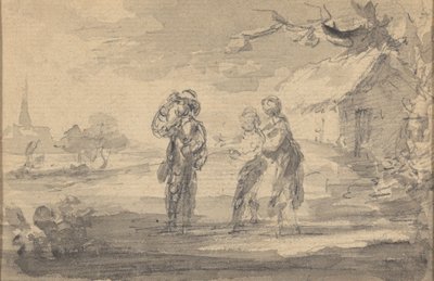 Landscape with three figures, cottage, and church spire   1444020   ja       japanese Successfully Translated  Original: Uguisuzuka Adauchi No Zu: Sasaki Genzaemon, Sakuragi (colour woodblock print) Translat: Uguisuzuka Adauchi No Zu: Sasaki Genzaemon, Sak 作： Gainsborough Dupont