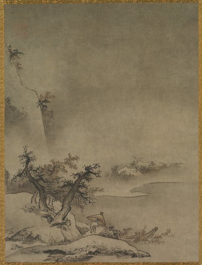 雨の中を歩く中国の使用人、1500年代。 作： Gakuo Zokyu