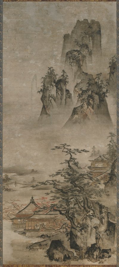 風景: 山、小川、家 作： Gakuo Zokyu