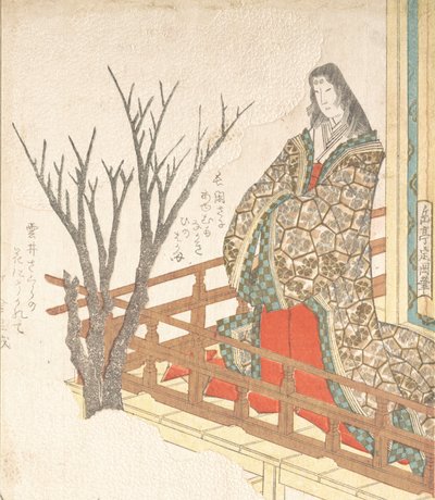 満開の桜を眺める宮廷婦人、19世紀。 作： Gakutei